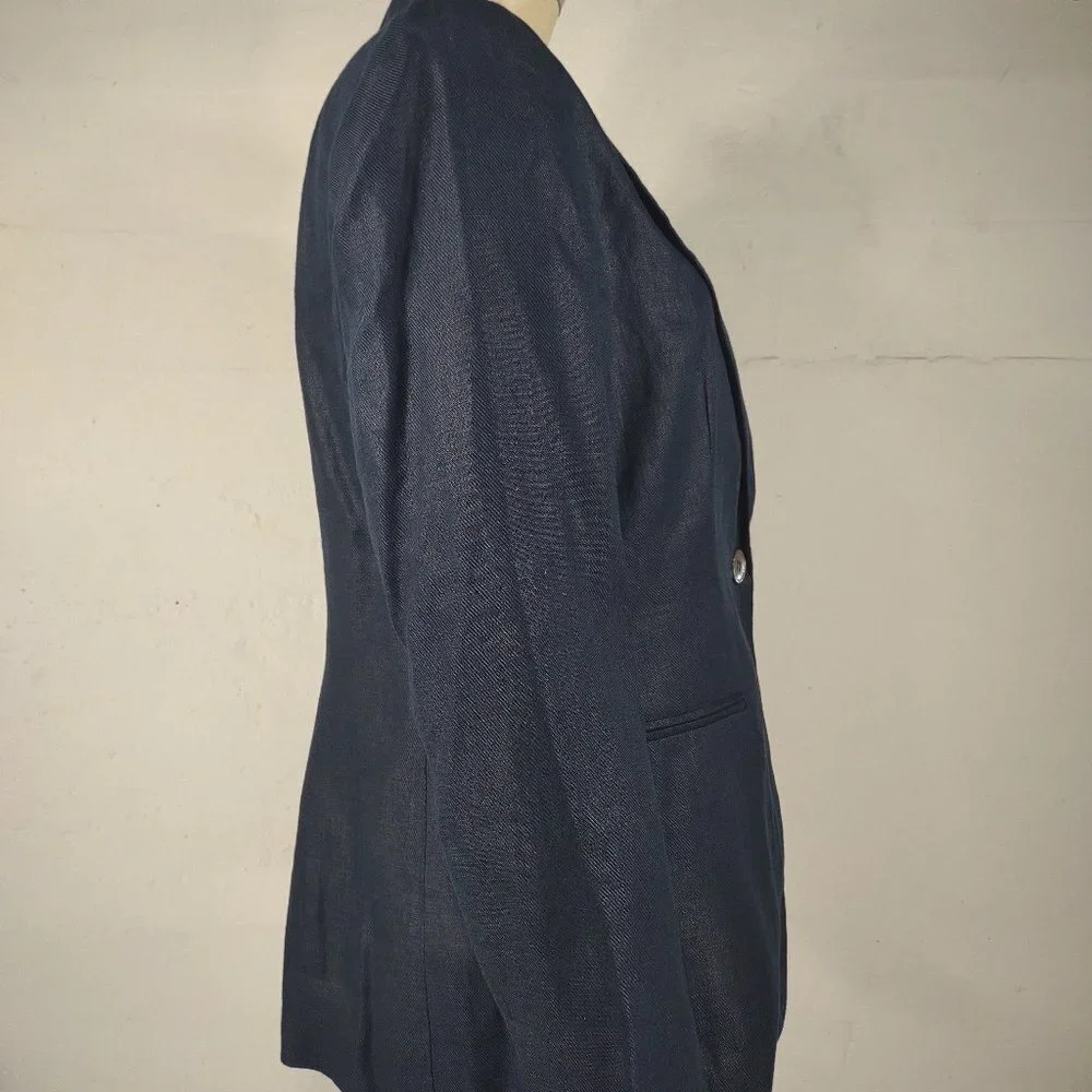 NWOT Talbots dark blue 100% Irish Linen two button blazer jacket ladies size 8 - Picture 3 of 6